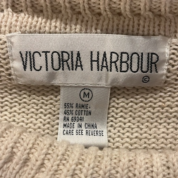 Vintage Victoria Harbour Beaded Cowl Neck Sweater Sz Medium Cream Emblishment - Picture 6 of 11